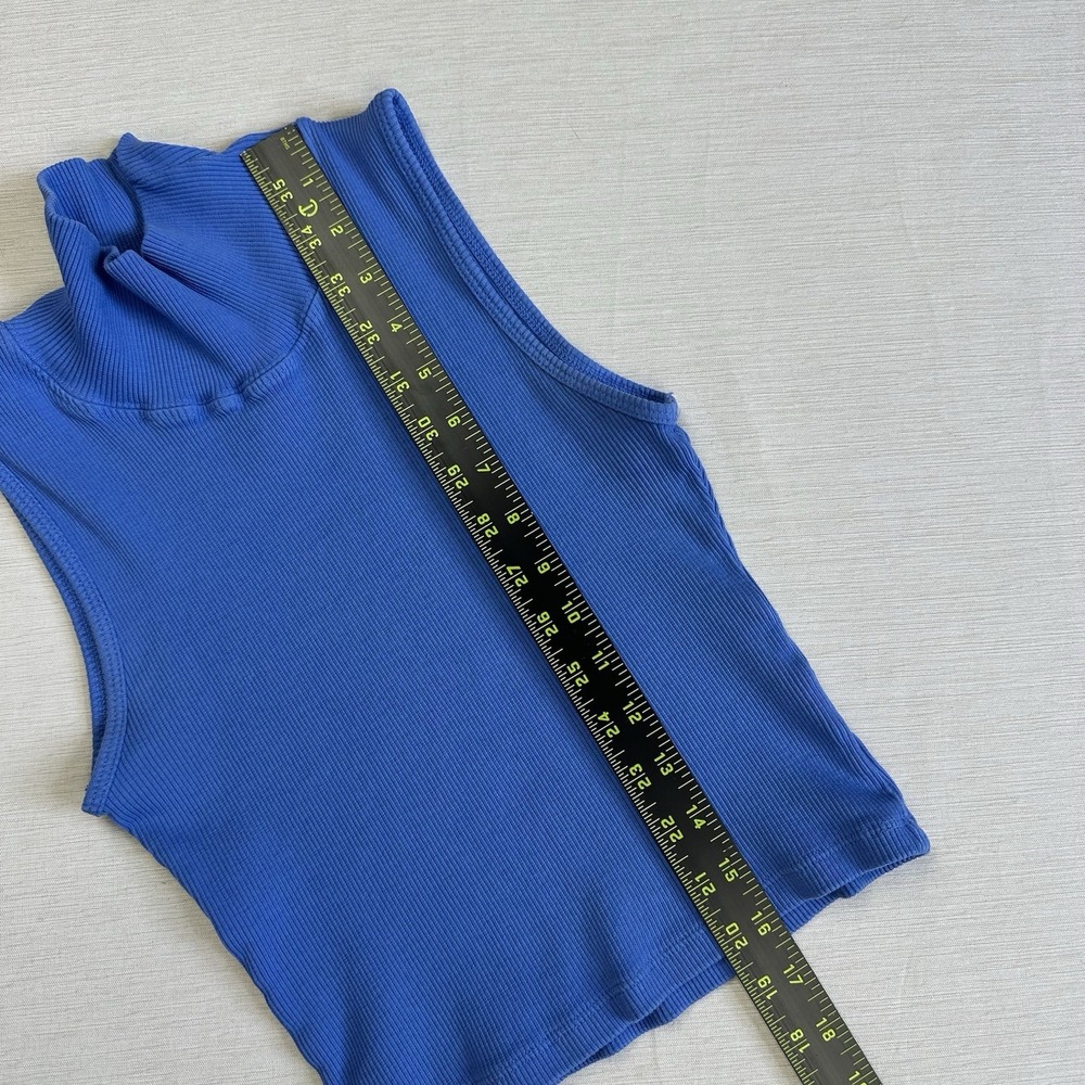 Big Bud Press Mockneck Tank Top Ribbed Organic Cotton Women Petite Blue - Picture 5 of 9